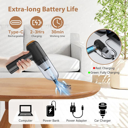 RoamVac 15kPa Cordless Car Vacuum — LED Display, USB-C Rechargeable