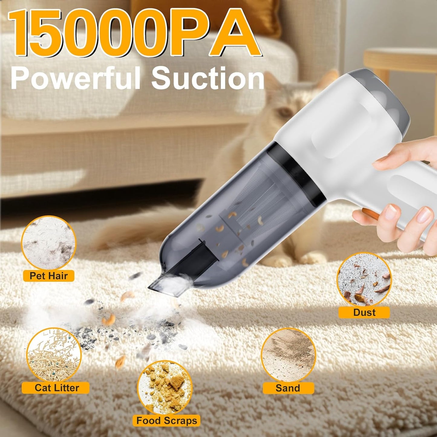 RoamVac 15kPa Cordless Car Vacuum — LED Display, USB-C Rechargeable