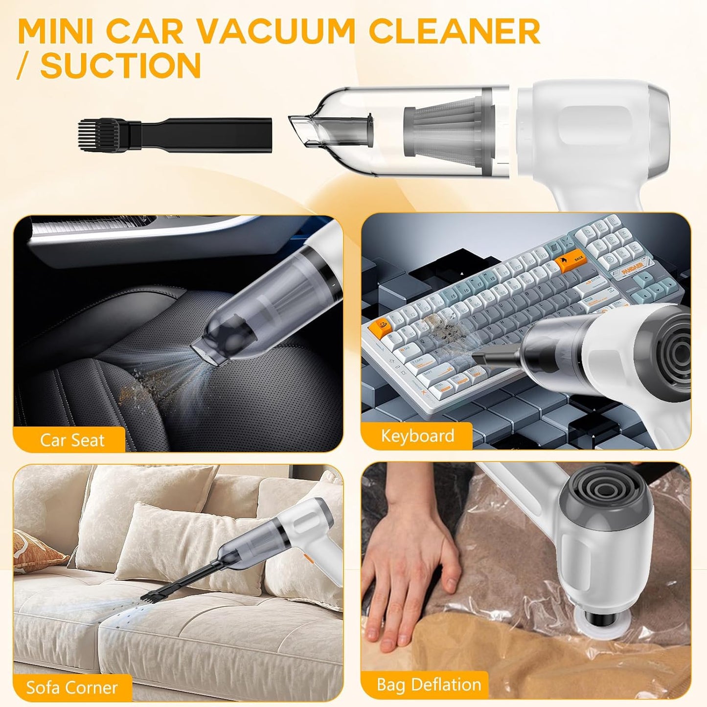 RoamVac 15kPa Cordless Car Vacuum — LED Display, USB-C Rechargeable