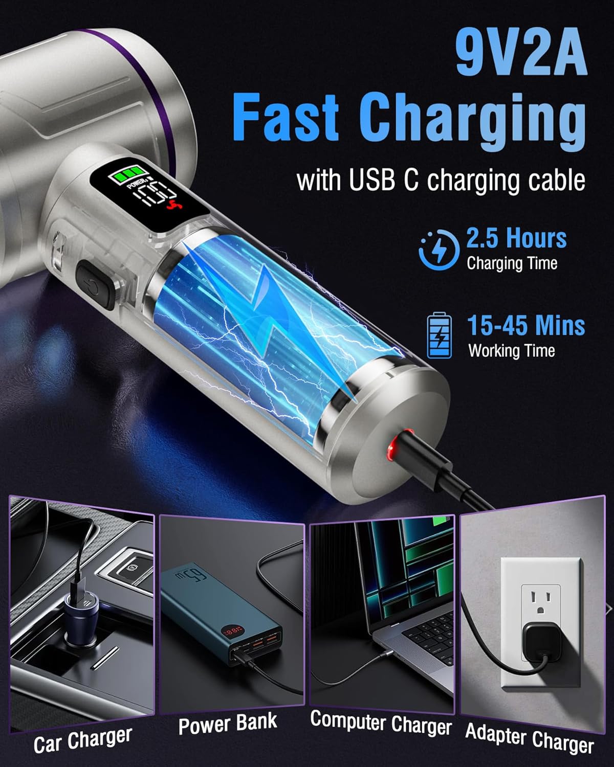 RoamVac Pro 22kPa Cordless Car Vacuum — Air Duster, LED Light, Multi-Nozzle.