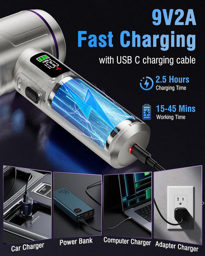 RoamVac Pro 22kPa Cordless Car Vacuum — Air Duster, LED Light, Multi-Nozzle.