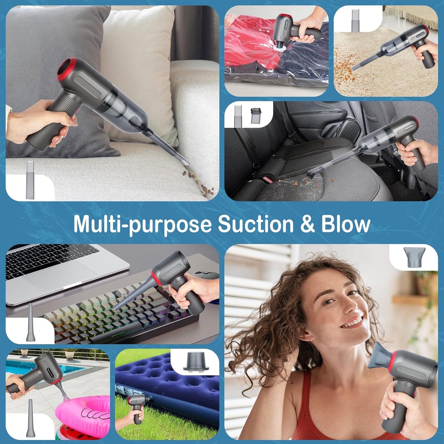 RoamVac 15kPa Cordless Car Vacuum — LED Display, USB-C Rechargeable